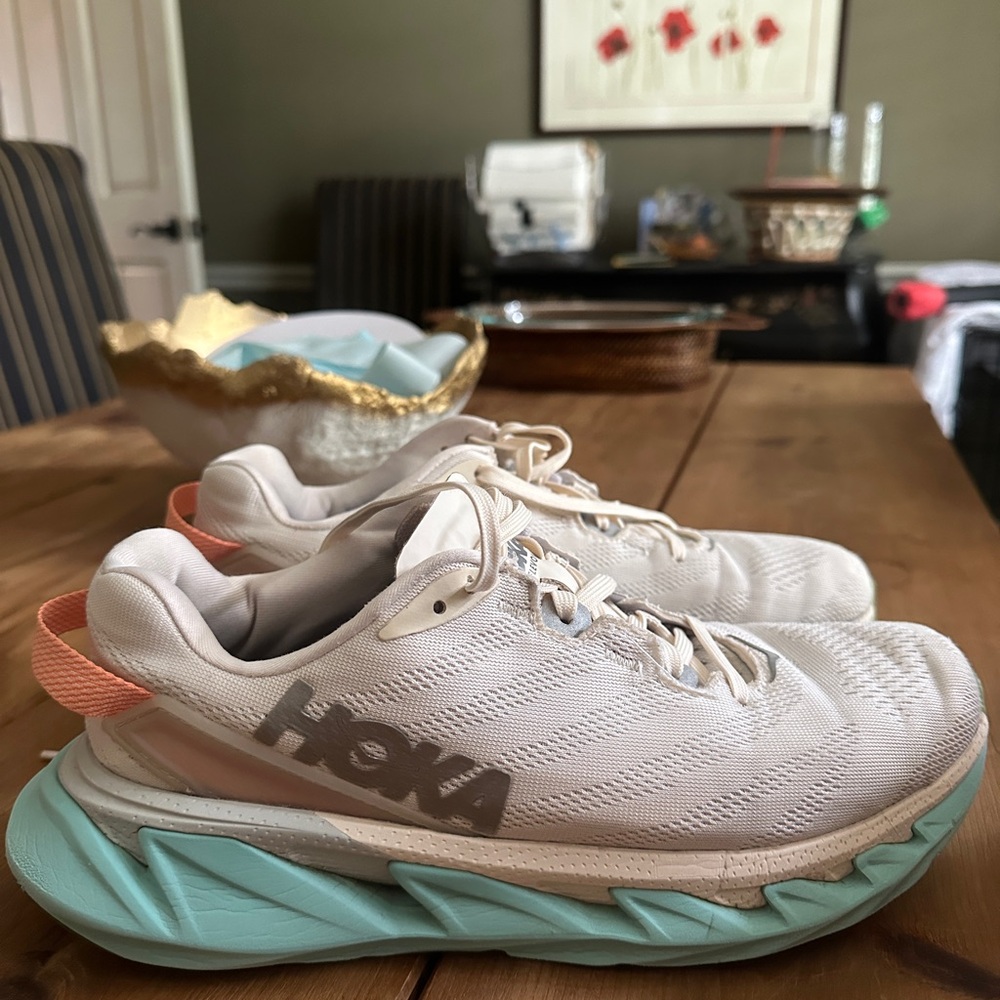 Hoka White and Mint Running Shoes
